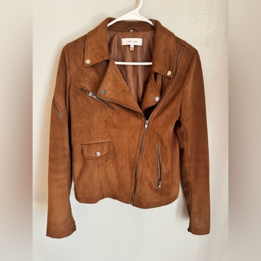 John + Jenn Tan Leather Jacket Faux suede sm